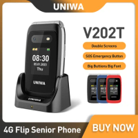 UNIWA V202T 4G Flip Senior Phone 2.4 Inch Dual Screen Emergency Call Button Feature Phone 1450mAh Big Push-Button For Elderly