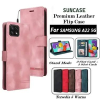 SUNCASE Samsung A22 5G cover hp model dompet multi fungsi flip case wallet leather SUNCASE RED