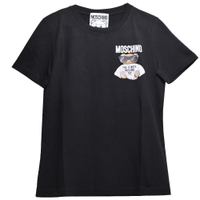 MOSCHINO COUTURE 葡萄牙製刺繡毛衣泰迪熊品牌字母LOGO圖騰棉質T恤上衣(黑)