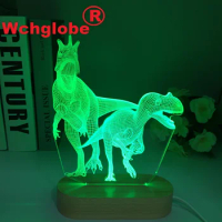 Dinosaur Carnotaurus Indoraptor 3D LED Night Light Desk Nightlight Touch Remote Table Lamp Decor Gifts for Holiday Girl Friend