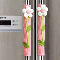 2PCS Pastoral Flower Polka Dot Door/Refrigerator Handle Cover Fridge Door Handle Gloves Home Decor Kitchen Accessories Pink