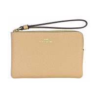 COACH奶茶色防刮皮革L型拉鍊萬用手拿包 (奶茶色內裡)