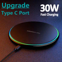30W Wireless Charger Pad for iPhone 14 13 12 11 Pro Max Samsung S21 S20 S10 S9 Xiaomi Induction Fast Charging Docking Station
