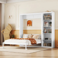 Full Size Murphy Bed Wall Bed with Shelves, adult and adolescent beds, single beds, storage beds, guest beds, children's beds