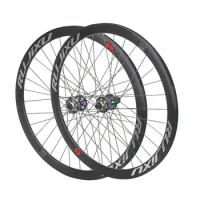 RUJIXU 700C 40mm Road disc brake bike Aluminum alloy bicycle wheelset clincher rims Thru Axle QR six holeshub