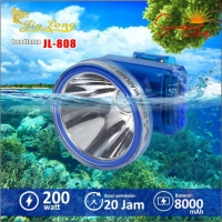 Senter Kepala Jinlong Selam Diving 250 Watt JL-808 Cahaya Putih Waterproof Super Terang Batre 9000mA