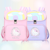 【HELLO KITTY】凱蒂貓日式低年級定型彩虹兒童護脊書包(平輸品)