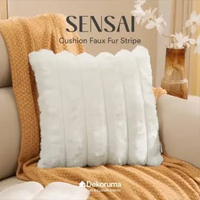 Dekoruma SENSAI Cushion Faux Fur Stripe / Bantal Hias Motif Bulu / Sofa Cushion Dekorasi White
