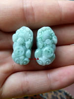 天然翡翠金錢貔貅吊墜一對1入