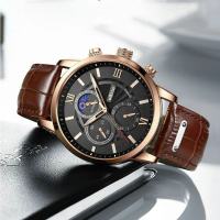 SHIIE Jam Tangan Pria 2022 Kulit Konograf Tahan Air Analog Quartz Jam Tangan + Kotak