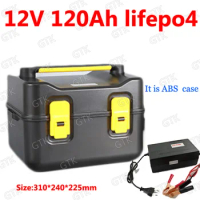 GTK waterproof lithium 12V 120AH Lifepo4 battery 2 USB ports BMS 4S 12.6V for Solar Energy inverter travel trailer +10A Charger