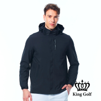 【KING GOLF】男款LOGO印花防風防雨保暖兩件式衝鋒外套(黑色)