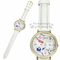 小禮堂 Hello Kitty 日製皮革手錶《白.側坐.點點》腕錶.淑女錶.精緻盒裝
