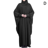 Jubah Muslim Wanita, Warna Pejal, Bertudung, Lengan Batalion, Gaun dengan Beg Kecil, 2024 Ketibaan B