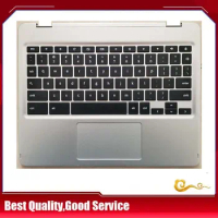YUEBEISHENG 95%New/org For Samsung chromebook XE510C24 XE513C24 Palmrest US Keyboard upper cover Touchpad,Silver