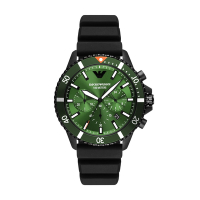 EMPORIO ARMANI 霧黑極致三眼計時腕錶-黑X綠-AR11463-43mm