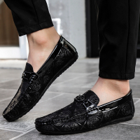 fuorrl Men's Fashion Loafers Casual Driving Shoes Slip on Flat Shoes for Men Kasut Lelaki (Hitam, Kelabu)㏇L0319