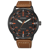 CITIZEN 星辰 限量光動能旅行手錶-橘x棕-男錶(BM7395-11E)42mm