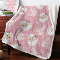 Christmas Pink Santa Claus Snowflakes Cashmere Blanket Winter Warm Soft Throw Blankets for Beds Sofa Wool Blanket Bedspread