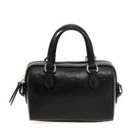 【GUCCI 古馳】GG Super Mini 迷你 波士頓 手提包 斜背包 黑色 790130