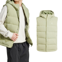 Adidas Helionic Vest 男款 卡其色 休閒 保暖 拉鍊 口袋 輕盈 連帽 羽絨 背心 IX8856