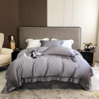 Premium Grey Hollow out Border Duvet Cover Soft 1000 Egyptian Cotton Luxury Champagne 4Pcs Bedding set Fitted Sheet Pillow shams