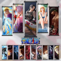 Anime ONE PIECE Posters Roronoa Zoro Hanging Painting Crocodile Home Decor KING Wall Art Chopper Scroll Picture Rob Lucci Mural