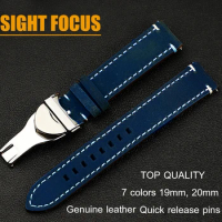 19mm 20mm Vintage Genuine Leather Watch Band for Tudor Black Blue Retro Brown Watchband for Tudor Black Bay Clasp Watch Strap