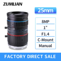 ZUMLIAN Intelligent Transportation 25mm C-Mount Manual Focus Lens 8MP 1 Inch Aperture F1.4 ITS Electronic Police Traffic Camera