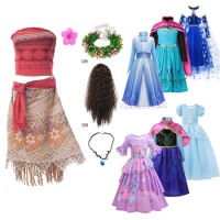 Princess Dress for Girl Moana Adventure Outfit Frozen Elsa Princess Costume Kids Gown Halloween Party
