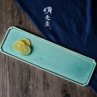 ★Jingdezhen Ceramic Fambe Sky Blue Tea Tray Kung Fu Tea Set Tea Ceremony Large Long Pot Tray Tray Dim Sum Plate