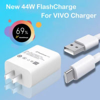 Original For VIVO X Flip X70 X50 S10 Pro Charger 44W Fast FlashCharge2.0 Power Adapter 1M Type C Cable For Vivo T2X Y76S IQOO Z5