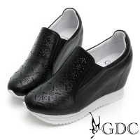 GDC-櫻花綻放百搭真皮水鑽厚底休閒鞋-黑色