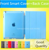 wake up function new leather magnetic slim smart case for apple ipad 4 3 2 cover + transparent hard back protect skin shell case