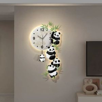 客廳熊貓搖擺掛鐘裝飾畫電視背景牆創意led時鐘掛牆餐廳鐘錶掛畫