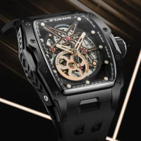 PINDU Luxury Men's Watch Automatic Mechanical Watch Hollow Design Waterproof Rubber Strap Men's Watch Luminous Reloj Hombre