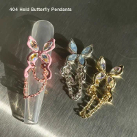 -Held Butterfly- Drepressed Striking Pendants Dangling Chains Catching Butterfly Shiny Diamond Charms Nail Gel Adorn Jewelry 404