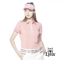 Lynx Golf 女款吸濕排汗格紋領片門襟繡花設計短袖POLO衫(粉橘色)