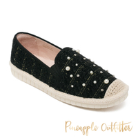 Pineapple Outfitter-MARCIA 高雅毛呢珍珠深口平底鞋-黑色