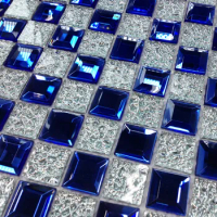 Blue 5 edges beveled Crystal Diamond Mirror Glass Mosaic Tiles for SPA showroom KTV Display cabinet DIY decorate wall Sticker