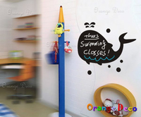 壁貼【橘果設計】鯨魚 創意塗鴉黑板貼 60x90cm 贈刮板 水平儀