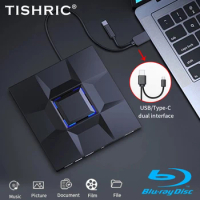 TISHRIC External CD Player Bluray Drive USB 3.0 &amp; Type-C Blu-Ray Burner Writer Slim BD CD DVD Optical Bluray For Computer