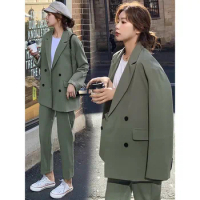 Winter Two Pieces Blazer and Pants Set for Women Cardigan Long Sleeve Office Lady Casual 2 Pieces Jacket Suit Autumn 2024