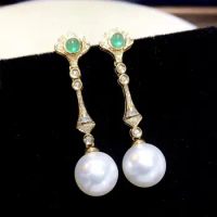 Fine Jewelry Pure 18 K Gold Natural Ocean 10-11mm White Pearl Earrings for Women Fine Pearl Earrings