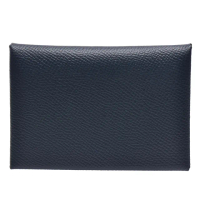 【Hermes 愛馬仕】經典calvi duo EPSON牛皮折疊暗釦名片/零錢包(深藍H083035CK-DEEP BLUE)