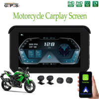 GreenYi Motorcycle Carplay Waterproof 1080P 5 inch WiFi Wireless Android-Auto DVR Monitor Dash Cam GPS Navigation TPMS