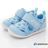日本月星Moonstar機能童鞋頂級學步系列寬楦軟式彎曲護踝護趾涼鞋款2572淺藍(寶寶段)