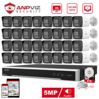 Anpviz 32CH 4K NVR 5MP POE IP Customized Camera Plug&amp;Play System CCTV Outdoor Security Surveillance Kit Remote View H.265 IR 30m