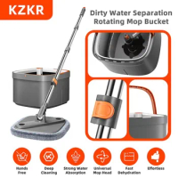 Spin Mop and Bucket System, Includes Spin Mop, Dual Compartment Mop Bucket and Thick Washable Microfiber Mop Pads，Adjustable