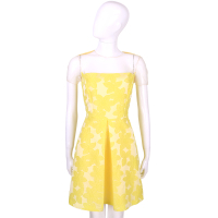 BLUGIRL 黃色網紗拼接繡花短袖洋裝
